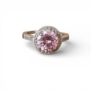 Sterling silver and Pink Sapphire and CZ Halo Ring